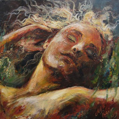 -Schlafende Meerjungfrau--- Acrylmischtechnik, 50x50x4cm, verkauft